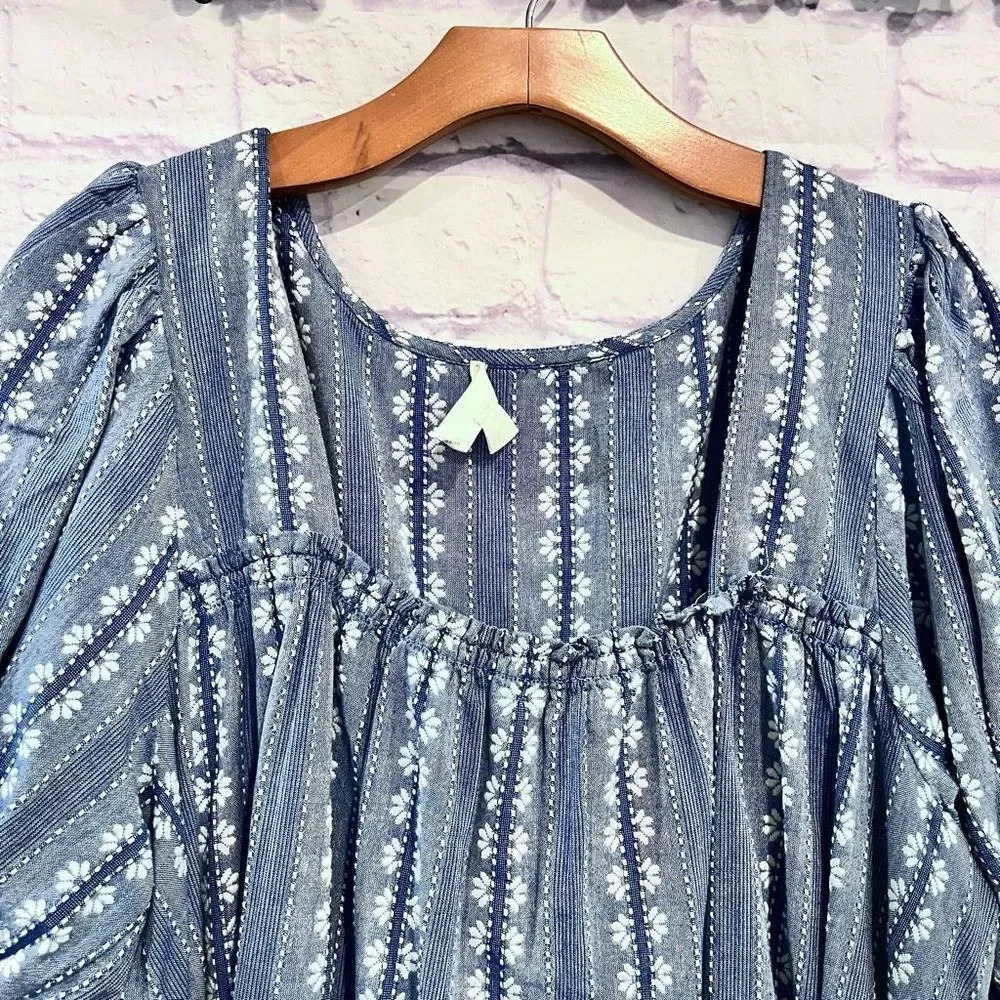 Treasure & Bond Denim Embroidered Puff Sleeve Mini Dress Boho Casual Size XL - Picture 5 of 12